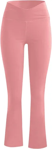 Vista 4 de Leggings de cintura alta para mujer, pantalones de yoga cruzados, pierna acampanada, corte de bota, pantalones deportivos con parte inferior
