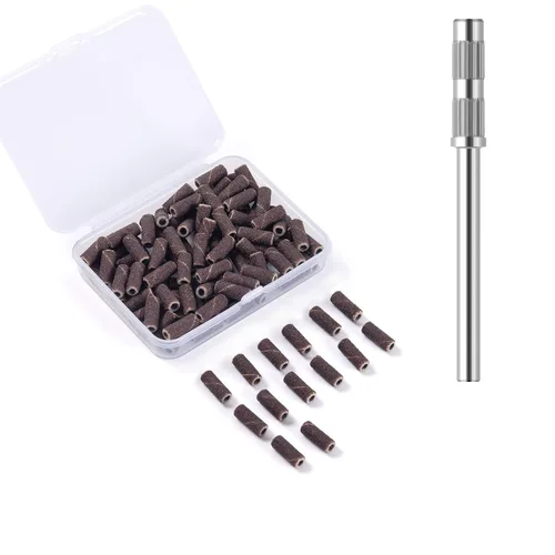 Vista 8 de 100 piezas de bandas pequeñas de lijado de uñas para taladro de uñas, bits mini de 3.1mm de mandril de lijado de uñas de grano 80 para uñas