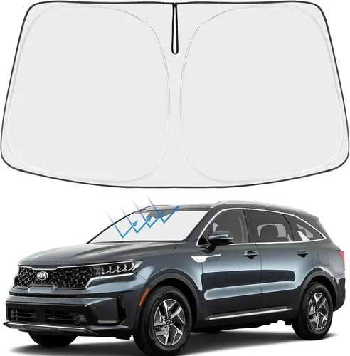 Vista 201 de Proadsy Parasol para parabrisas Rivian R1S 2022-2025 2026 de 4 capas plegable, protector de parasol frontal que bloquea los rayos UV, mantiene