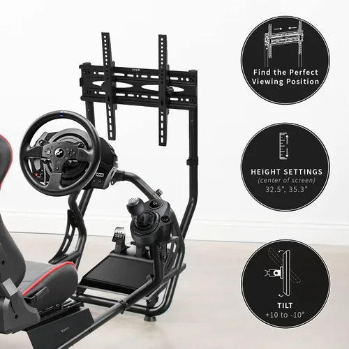 Vista 5 de VIVO Racing Simulator Cockpit with TV Mount, Wheel Stand, Gear Mount, Chair and Frame Only, Fits Logitech, Thrustmaster, Fanatec, Compatible with