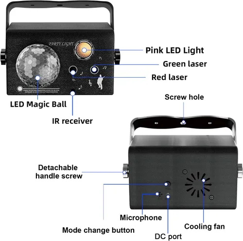 Vista 7 de Luces cuadradas para fiesta, 4 modos de luz de discoteca activada por sonido con control remoto y estroboscópico, luces de escenario de baile