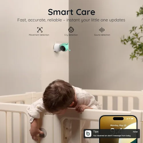 Vista 5 de BOIFUN Monitor de bebé WiFi 2K actualizado 2026 con cámara y audio, luz nocturna inteligente, aplicación y control de pantalla dividida de 5