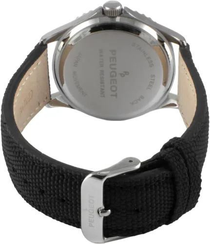 Vista 3 de Peugeot Reloj deportivo con bisel para hombre con correa de muñeca de lona negra
