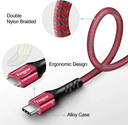 Vista 5 de Fasgear Cable USB C a USB A de 10 pies, 2 paquetes de 3 A, cable de carga trenzada tipo C de carga rápida compatible con controlador PS5/Samsung S23
