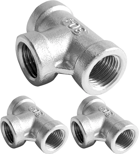 Vista 6 de Acoplamiento de tubería en T de acero inoxidable 1/2" x 1/2" x 1/2" NPT roscado hembra en forma de T acoplamiento 3PCS