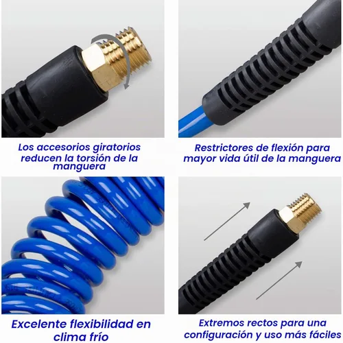 Vista 5 de Kit de accesorios para compresor de aire de 18 piezas, kit de manguera de compresor de aire de polímero retráctil de 1/4 pulgadas x 25 pies Azul