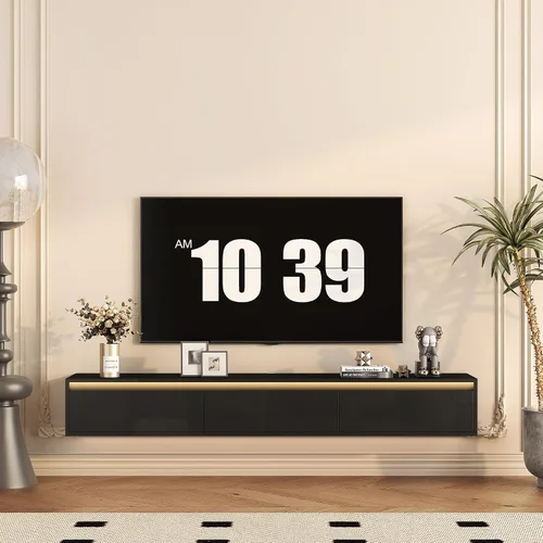 Vista 18 de Soporte flotante para TV montado en la pared con 20 LED de color, soporte de TV moderno de 63 pulgadas, gabinete de TV flotante centro