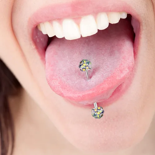 Vista 7 de CrazyPiercing 10 anillos de lengua CZ 16G con barra de acero inoxidable recta 0551in de longitud