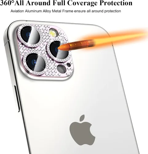 Vista 6 de Paquete de 2 fundas protectoras de lente de cámara con diamantes brillantes compatibles con 15 Pro/15 Pro Max, cobertura completa, protector