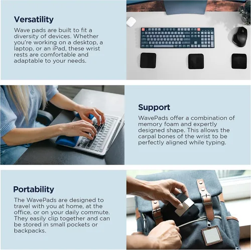 Vista 4 de WavePads de PostureUp – Paquete original de dos reposa muñecas ajustables para teclado de laptop, almohadillas ergonómicas de espuma viscoelástica