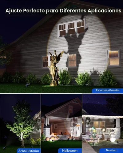 Vista 4 de Proyector de puesta de sol con energía solar al aire libre, impermeable, LED, acento para paisaje, iluminación de elevación para árboles, bandera