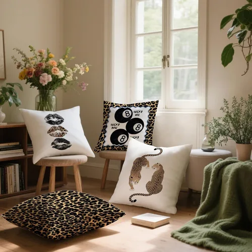 Vista 5 de Trendy Leopard Cheetah Print Pillow Covers 18x18 Set of 4