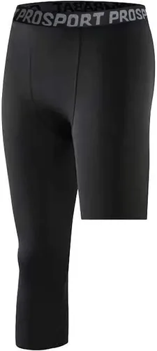Vista 40 de Pantalones de compresión de 3/4 de una pierna para hombre, mallas de baloncesto atléticas para correr, leggings deportivos de capa base capri
