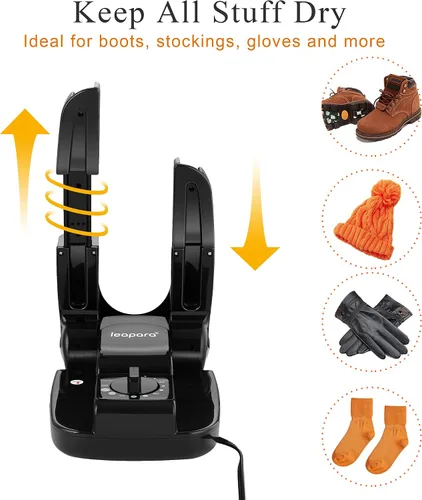 Vista 5 de Secador de botas con temporizador, calentador de calor para botas de trabajo, guantes, pies sudorosos, tenis, secadora portátil con estante plegable