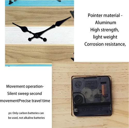 Vista 6 de Reloj de pared de madera maciza azul para sala de estar, estilo granja, reloj de pared redondo de 12 pulgadas, funciona con pilas, silencioso Wall