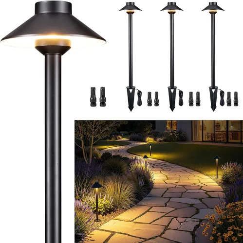 Vista 17 de Gardenreet Luces de camino de latón para exteriores, iluminación de camino de paisaje de bajo voltaje con cable, luz LED de pasarela de 12 V