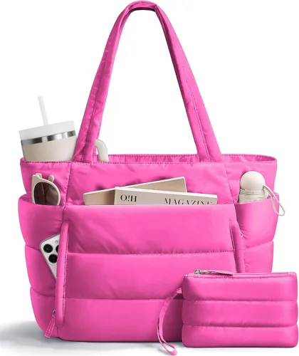 Vista 10 de Bolsa Tote Acolchada para Mujeres, Bolsa de Mano de Trabajo Ligera y Esponjosa para Maestras y Enfermeras, Bolsa de Hombro Acolchada para Escuela