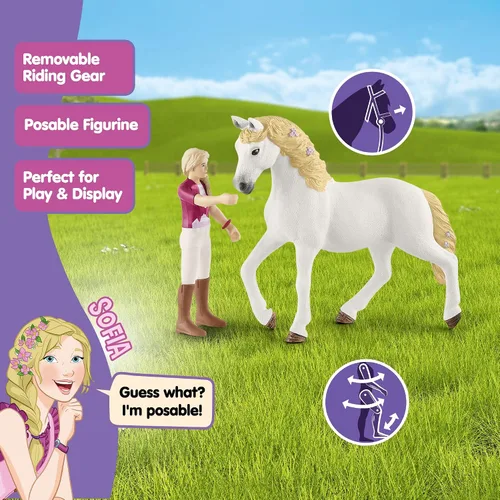 Vista 4 de Schleich Horse Club — Sofia y Blossom: juego de 10 piezas de Horse Club con jinete y yegua andaluza, juguetes de caballos para niñas y niños de 5 a