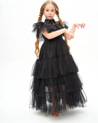 Vista 3 de Juliesart Disfraz del miércoles, disfraz gótico de cosplay, disfraz de juego de simulación de la familia Addams, traje de fiesta de Halloween