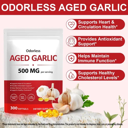 Vista 3 de NIFEISHI Extracto de ajo envejecido – (600 unidades) 500 mg sin olor, cápsulas blandas de ajo orgánico para el bienestar general – Suplemento