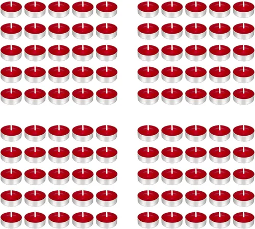 Vista 9 de Mega Candles 50 velas de té rojo sin perfume, vela de cera prensada de 3.5 horas de tiempo de combustión, decoración del hogar, recepciones de boda