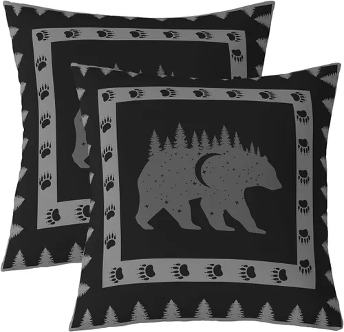 Vista 19 de Paquete de 2 fundas de almohada decorativas con diseño de oso, suave, rústica, con alce salvaje del oeste, para sofá, dormitorio, sala de estar