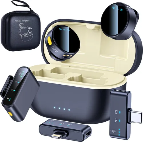 Vista 7 de Micrófono Lavalier inalámbrico para iPhone/Android, rango de 200 pies, mini micrófono con cancelación de ruido, 25 horas de duración de la batería