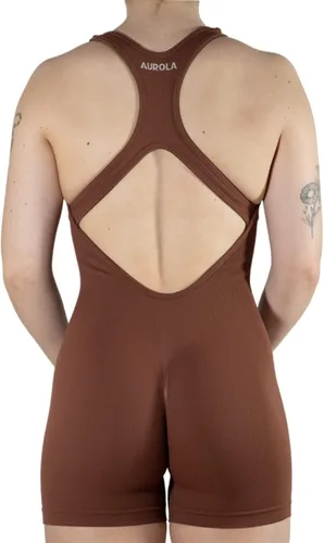 Vista 5 de AUROLA Enterizo de entrenamiento para mujer, para yoga, gimnasio, sin costuras, espalda cruzada, con control de abdomen, brasier deportivo acolchado