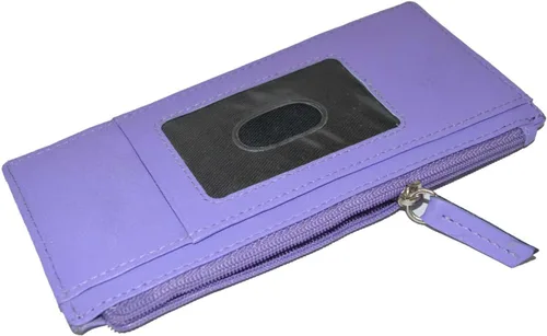 Vista 6 de Leatherboss - Funda para tarjetas todo en uno, cartera delgada con correa de protección para tarjetas, Púrpura, Cartera delgada