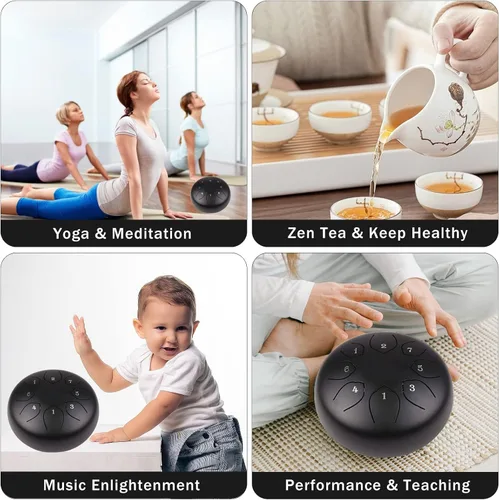 Vista 7 de Tambor de lengua de acero para niños: juego de tambores musicales de metal de 6 pulgadas, 8 notas, tecla C para meditación, yoga, educación