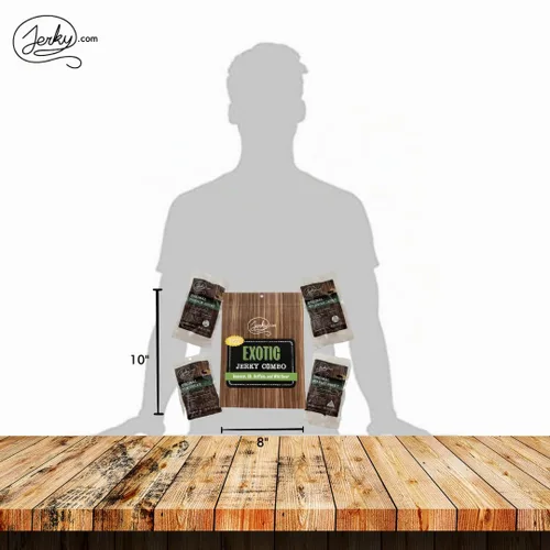 Vista 4 de Jerky 's Classic Exotic Jerky - Paquete variado de cecina con 4 tipos de cecina - Buffalo, jabalí, carne seca de venado y cecina de alce