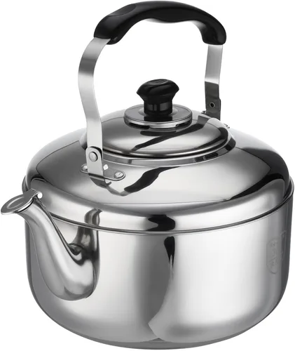 Vista 11 de HEMOTON Hervidor de té para el hogar, tetera silbante, tetera de acero inoxidable, tetera clásica, hervidor de agua con mango frío para estufa, 4 L