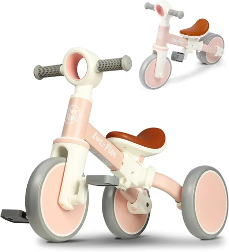 Vista 9 de LOL-FUN Bicicleta de equilibrio 4 en 1 para niños de 1 a 4 años, niños y niñas, bicicleta de 3 ruedas para niños de 1 año, triciclo para niños