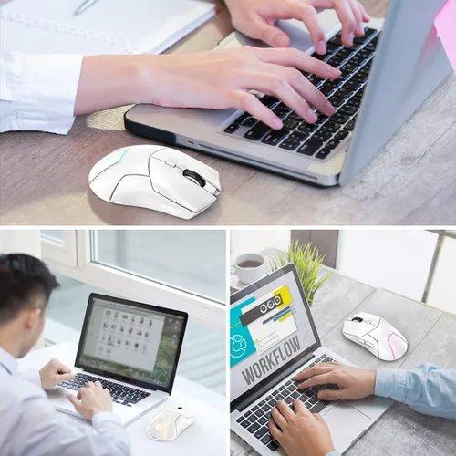Vista 7 de FMOUSE Mouse inalámbrico para laptop, mouse Bluetooth ergonómico con triple modo (Bluetooth dual + 2.4G inalámbrico) 4000 DPI USB-C recargable