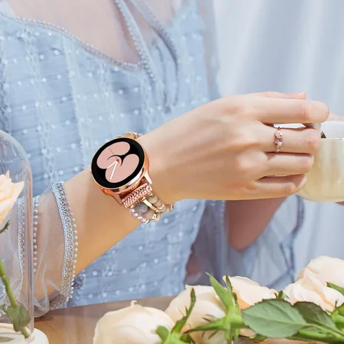Vista 3 de VISOOM Beaded Boho Bracelet Compatible for Samsung Galaxy Watch 7/6/5/4 40/44mm Bands/Active 2 Watch 4 Classic 42mm Band Women, 20mm Handmade Marrón