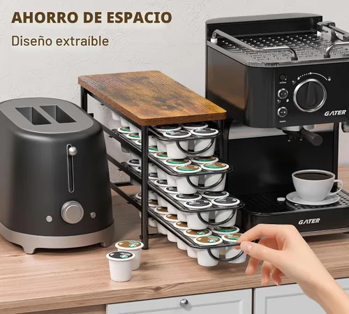Vista 5 de HFHOME Soporte para cápsulas de café con parte superior de madera, compatible con K-Cups, cajón de almacenamiento de cápsulas de café de 4 niveles
