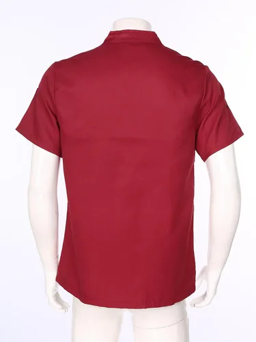 Vista 4 de Chaqueta de chef para hombre, camisa de chef de manga cortalarga, uniforme de chef de cocina, uniformes de trabajo, ajuste holgado, Redh.