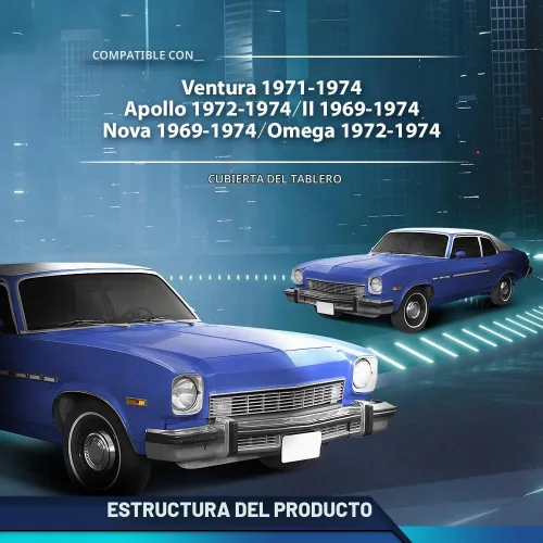 Vista 2 de PIT66 Cubierta de bisel de tablero TPE negra compatible con Buick Apollo/Olds Omega 1972-1974 Compatible con Chevy Chevy II/Chevy Nova 1969-1974