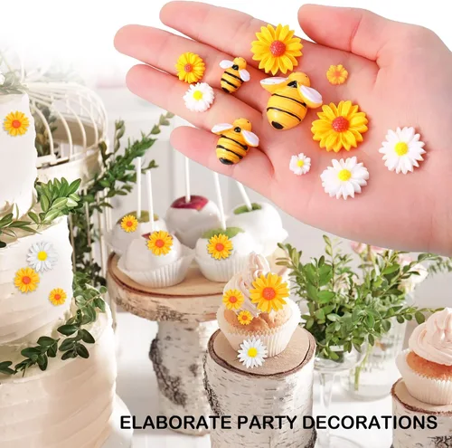 Vista 5 de 200 piezas de resina mini decoración de girasol de abeja margarita adorno de abejas, abalorios de abejas, cuentas epoxi de mariquitas, manualidades