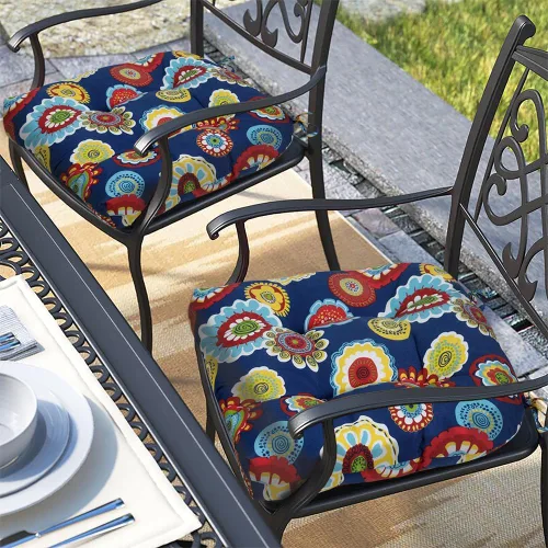 Vista 14 de Magpie Fabrics Juego de 2 cojines de asiento capitoné para exteriores e interiores con lazos, 19 x 19 pulgadas, impermeables, para silla de patio