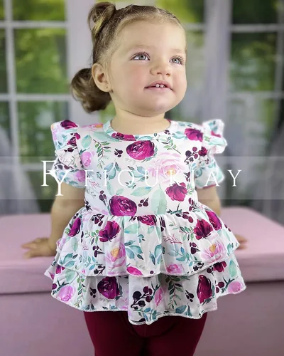 Vista 5 de fioukiay Conjunto de ropa para bebé recién nacida, pantalones florales con volantes