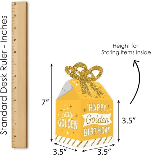 Vista 7 de Big Dot of Happiness Golden Birthday – Cajas de regalo cuadradas – Cajas de lazo para fiesta de feliz cumpleaños – Juego de 12