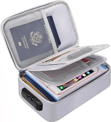 Vista 10 de ENGPOW Pequeño estuche organizador de almacenamiento ignífugo con cerradura (9"x 5.3"x 3.7"), bolsa billetera organizadora de monedas caja fuerte