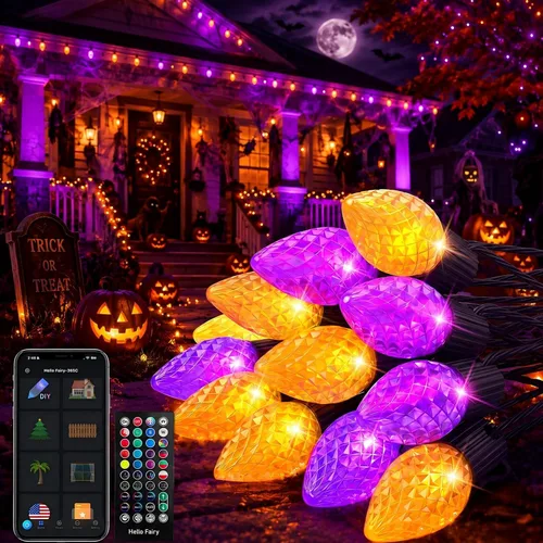 Vista 9 de Avatar Controls Luces de Navidad inteligentes C9 para exteriores, 33 pies, 50 LED, aplicación y control remoto, sincronización de música, 16 M