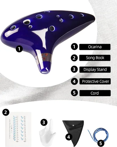Vista 5 de Mr.Power 12 agujeros Ocarina Alto C Flauta Occarina Taps Blue Ceramic/Clay stl Orcarina Inspirado en el Tiempo con bolsa y libro de canciones