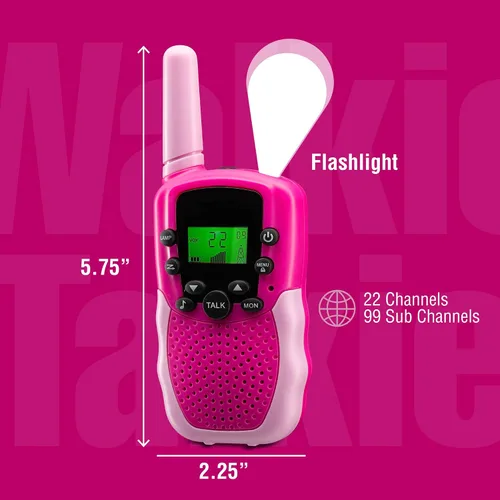 Vista 4 de Walkie Talkies de 22 canales para niños, alcance de 3 millas Paquete de 2 para niños y niñas
