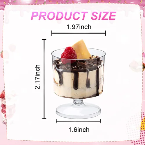 Vista 4 de Paquete de 100 tazas de postre de plástico transparente con cucharas, tazas de mousse de 2 onzas, tazas de parfait transparentes, tazas de postre
