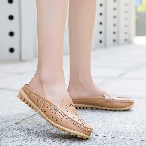 Vista 4 de Sandalias planas para mujer con puntera cerrada, sin espalda, a la moda, casual, de tacón alto, para niñas y mujeres
