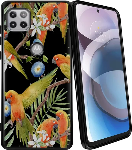 Vista 11 de CasesOnDeck - Funda negra para Motorola Moto One 5G Ace (2021) / Moto One 5G Ace TPU - Carcasa de TPU Gel Flex TPU, serie floral tropical, funda
