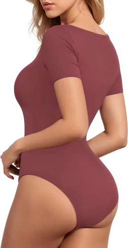 Vista 172 de MANGOPOP - Body de manga corta con cuello cuadrado para mujer